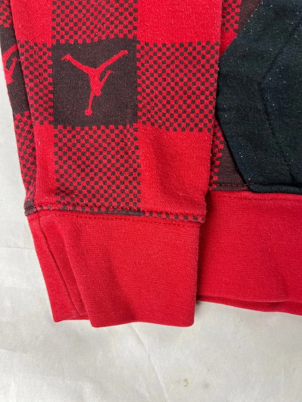 Jordan Red and Black Buffalo Plaid Hoodie with Black Hood